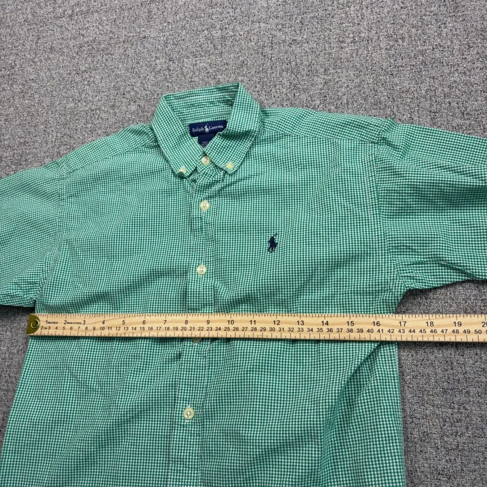 Ralph Lauren Kids Green Gingham Short Sleeve Button Down Shirt Size Medium M